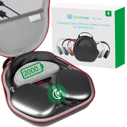 Smatree Charging Case for AirPods Max/AirPods Max 2 Over-Ear Headphone USB-C Charging 2000mAh Battery Charging-Bag with Sleep Mode AirPods-Max Protective Case with Auto Sleep Travel Carrying Bag