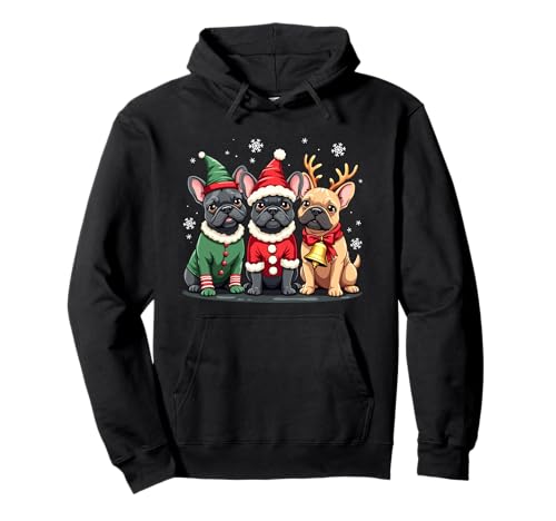Bulldog Francés Navidad Perros Divertido Santa Reno Elfo Sudadera con Capucha
