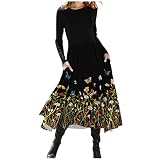 ITISME Mini Robe Automne Robe Boheme Dames Femmes Automne Hiver en Vrac Manche Longue Col V Imprimé Floral Manches Trois-Quarts Robe Grande Taille Chic Pas Cher 2022 Nouveaux
