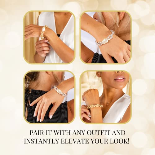 Olivia Welles Bridget Pearl Bracelets For Women In Chain Style, Adjustable Paperclip Link Chain Bracelet Statement Piece Dainty Bracelets For Women, Fashion Jewelry For Any Occasion - 3 Inch (Gold) #TOP7