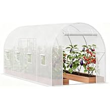 Premium 14.6x6.4x6.3 Ft Greenhouse for Outdoors, Large Walk-in Heavy Duty Galvanized Steel Frame, Mesh Door Screen Window Tunnel Hoop Garden Plant Winter Hot House for Backyard Plants Shed White