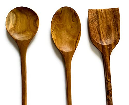 Kasih Co-Op Set Of 3 Cooking Kitchen Utensils Teak Wood 14 Inches (Two Spoons And One Spatulas) #TOP5