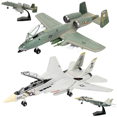 OTONOPI 2 Pack Fighter Jet F14 Tomcat & A10 Warthog Quick Build Model Kit 1:72 Scale Military Airplane Assembly Aircraft Model with Stand Collection Fighter Jet Toy Building Gift for Kids or Adults