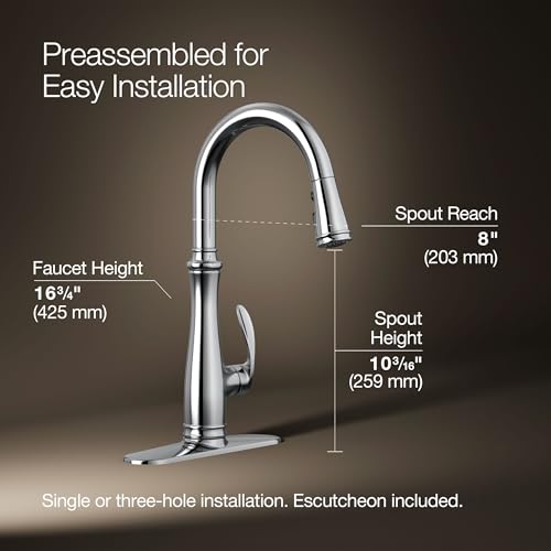 KOHLER K-560-CP Bellera Pull Down Kitchen Sink Faucets, Kitchen Faucets with Pull Down Sprayer, 3-Spray, Polished Chrome by Kohler - Used condition - Image 4