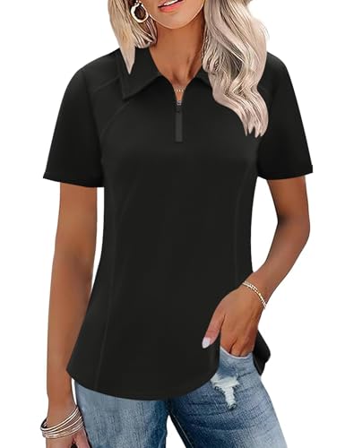 Luyaa Golf Shirts For Woman Cute Womens Golf Shirts 1/4 Zip Up Short Sleeve Quick Dry Moisture Wicking Activewear Tops Black M