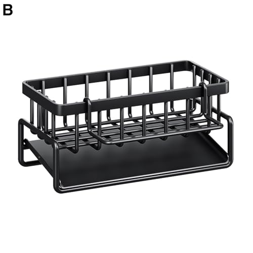 Libcflcc Support de rangement pour torchons, porte-éponge en acier inoxydable avec bac de vidange, organisateur de cuisine polyvalent, bouchon d'évier, conteneur de rangement Noir A – vue 3