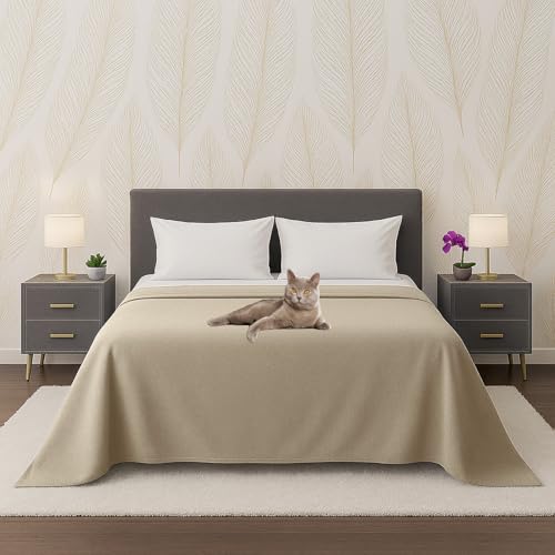 Byour3 - Copriletto PURO COTONE Organico 100% LEGGERO Letto Matrimoniale Singolo Piazza e Mezza Granfoulard Rettangolare Anallergico Telo Arredo Multiuso Copritutto (Beige, Matrimoniale)