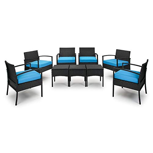 Prohiker 3 Pcs Patio Rattan Conversation Chair Set, 3 Pcs Patio Wicker Rattan Furniture Set, Patio Wicker Rattan Table Patio Furniture Set Balcony Furniture Deck Backyard #TOP7