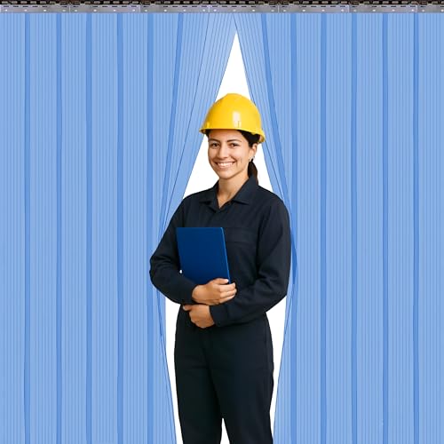 Image of Ribbed Blue PVC Strip Curtain 36 inch Width x 84.2 inch Height - Walk-in Cooler and Freezer Door Strips Plastic Vinyl Warehouse Flap Doors for Temperature Management Anti-Scratch Door Curtain AP1474