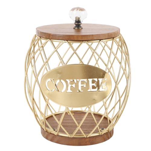 Soporte de la Cápsula de café Zpshyd Almacenamiento de la Vaina de café con Forma de Fruta con Decoración del Hogar del Tapa de la Base de Madera (Oro)