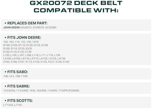UDC Parts GX20072 Deck Belt, 1/2" x 104", Replace John Deere 42 Inch D110 L110 D105 E100 D130 S100 LA105 L100 D100 E130 L111 E110 E120 D125 125 LA135 LA110 S100 UC32283 GY20570 Flat Belt/Aramid Cord — view 2