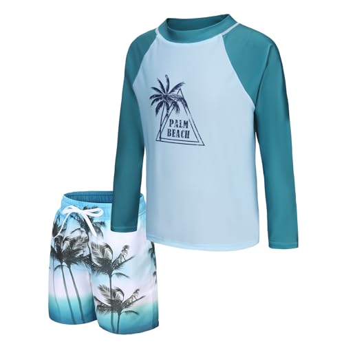 Boys Rash Guard Set for Boys 2 Piece Long Sleeve Swimsuits Set