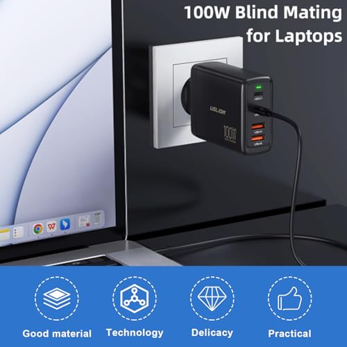 Ładowarka USB C 100 W, 4 porty, adapter do szybkiego ładowania z GaN III i PD 3.1, z 2 USB-C i 2 USB-A PPS Charger, zasilacz sieciowy do MacBook, iPhone, laptop, iPad, czarny
