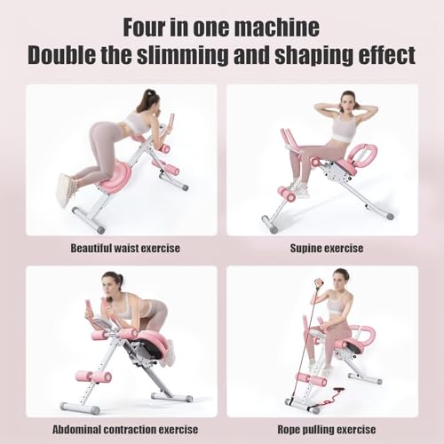 Ab Machine, Ab Workout Equipment, 5 Levels Adjustable Ab Trainer Machine with LCD Display, Foldable Core Workout Equipment for Home Gym, Full Body Workouts Abdominal Exercise Machines Pink