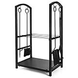 Syntrific Fireplace Log Rack with 4 Fireplace Tools Fireplace Log Holder for Indoor and Outdoor...