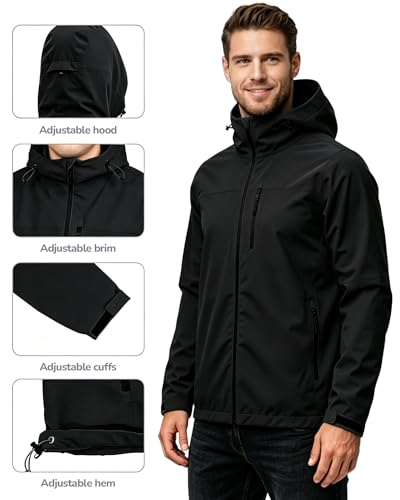 ACCNUO Men's Rain Jacket Waterproof Lightweight Rain Coat with Hood, Breathable Mens Windbreaker for Outdoor Cycling Travel — view 3