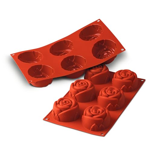 silikomart | SF077 Stampo in Silicone per Monoporzioni Rose, Antiaderente, 6 cavità, Confezione da 1 Stampo per Dolci, Ø 76 h 40 mm, Made in Italy