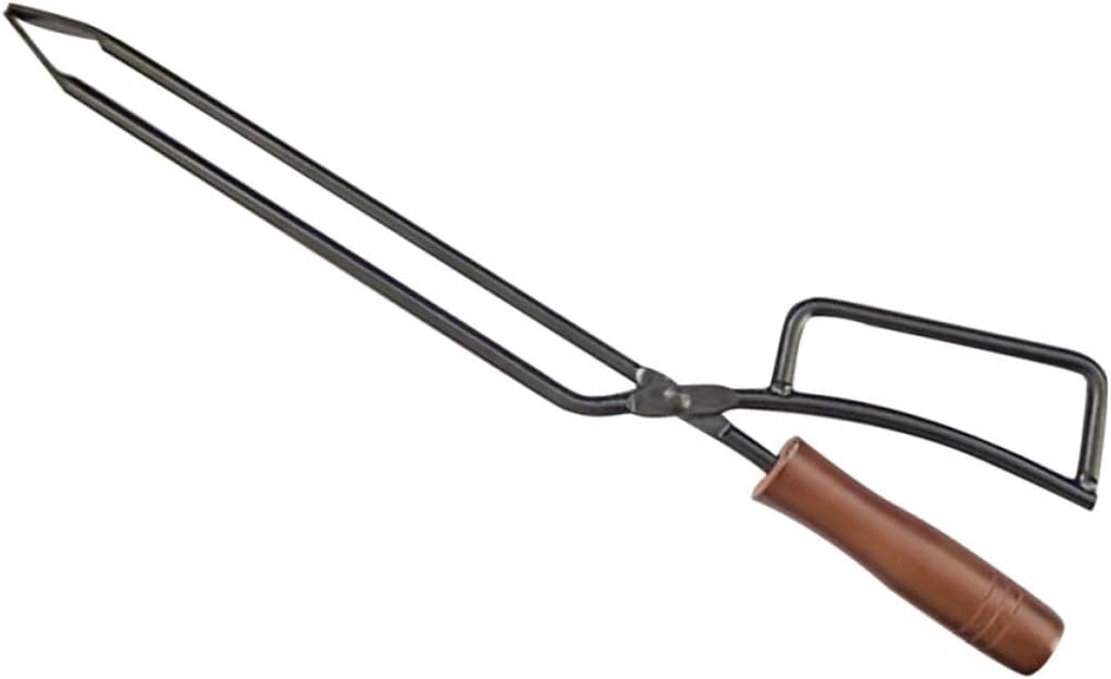 Holibanna Heavy-duty Iron Charcoal Clamp Bbq Firewood Tong with Solid Wood Handle, Long Barbecue Clip for Outdoor Grilling and Household Barbecue Use