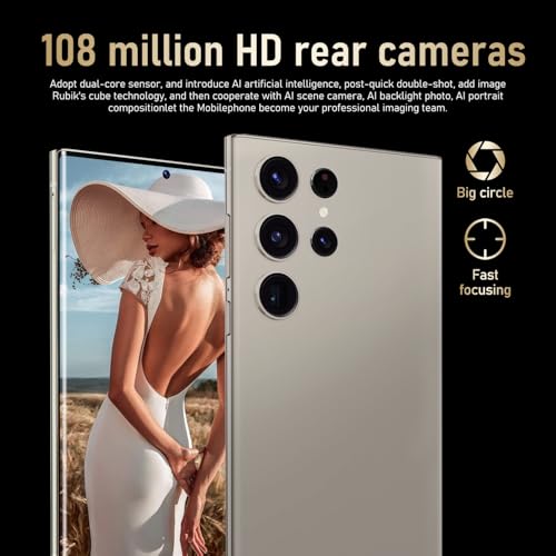 Echoamo S24 Ultra Cell Phone 5G Unlocked Phone,Smartphone with Tool Pen, Android 14.0 Cell Phone 6GB+256GB Dual SIM Dual Standby,Fast Charging and OTG (Gold) - Thumbnail 5