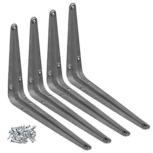 Wideskall Metal 8" x 10" inch Wall Corner Angle Shelving Shelf Brackets, Grey, Pack of 4