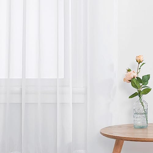 NICETOWN Kitchen Curtains 36 Inch Length - Small Window Curtain for Bathroom/Basement/Cafe, Short Sheer Valance Tier (34-inch Width, White, 2 Panels) by NICETOWN - Image 4