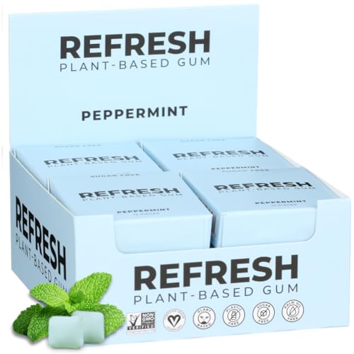 Refresh Gum, Sugar Free, Natural, Xylitol, Long Lasting Chewing Gum, Natural Flavors, Organic Ingredients, Plastic Free, Non GMO, Gluten Free, Vegan (12 Count (Pack of 12), Peppermint)