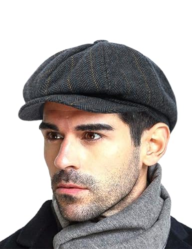 Men's Fashion Octagonal Hat,Vintage Newsboy Ivy Cabbie Hunting Cap for Boyfriend,Black,XL