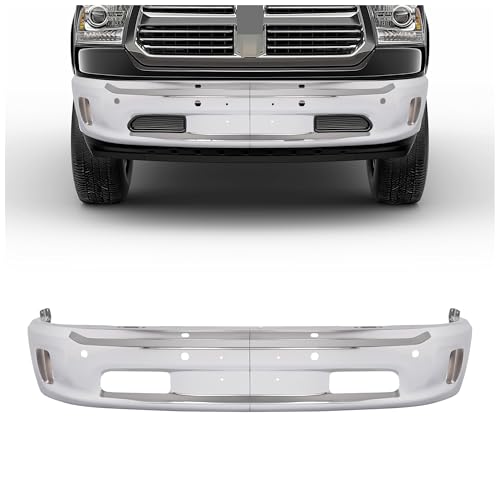 KUAFU Front Bumper Face Bar 2PCS Compatible with 2013-2018 Dodge Ram 1500 2019-2024 Dodge Ram 1500 Classic W-Sensor Holes, Fog Light Holes Replacement For CH1002402, 68160857AA Steel Chrome Silvery