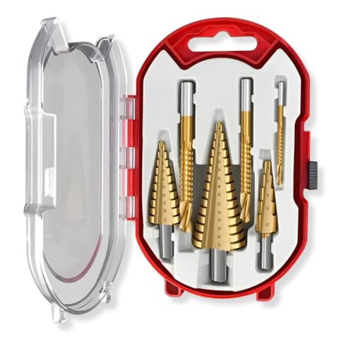 Kit 6 Brocas Escalonadas Cônicas De Titanium HSS Com Estojo Metal Madeira Alumínio