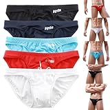 Men's Low Rise Bikini Brief Swim Trunks, Stretch Nylon & Spandex Breathable Swimming Shorts, Lightweight Beachwear, Color Options（ Blue）（L）