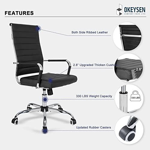 Okeysen Office Desk Chair, Ergonomic Leather Modern Conference Room Chairs, Executive Ribbed Adjustable Swivel Rolling Chair For Home Office. #TOP4
