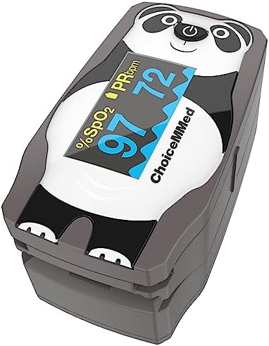 CHOICEMMED OLED Panda Pediatric Pulse Oximeter Fingertip – SP02 Pulse Oximeter for Kids – Children Blood Oxygen Saturation Monitor with Color OLED Screen - Child O2 Saturation Monitor with Batteries (Not for Infant or Newborn)