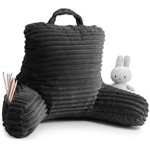 Clara Clark Reading Pillow for Kids Back Pillow for Sitting in Bed, Plush Bed Pillows for Sitting Up in Bed, Grey Kids Reading Pillow, Shredded Foam Bed Chair Pillow with Arms and Pockets