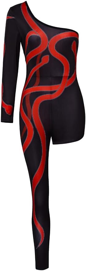 Willyacos Tay Tay Costume Red Snake One Leg Costume Bodysuit Singer Stage Jumpsuit Reputation Outfit for Women Adult