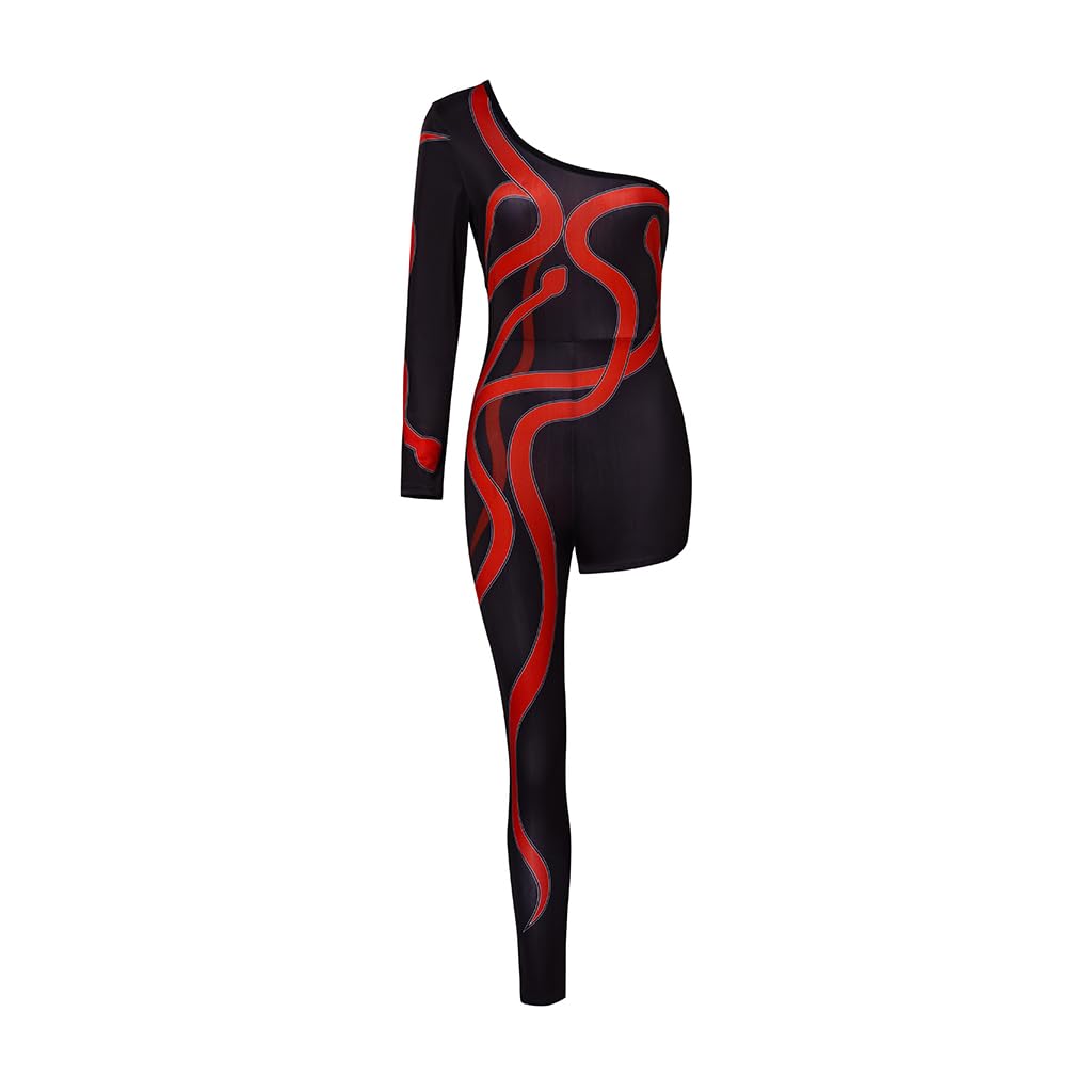 Willyacos Tay Tay Costume Red Snake One Leg Costume Bodysuit Singer Stage Jumpsuit Reputation Outfit for Women Adult