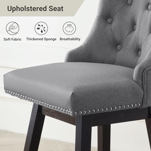 Busaurus Swivel Counter Height Bar Stools, 26 inch 360° Swivel Bar Stools with Backs, Upholstered Counter Stool for Kitchen & Dining Room, Set of 4, Solid Wood Legs, Grey - Thumbnail 5