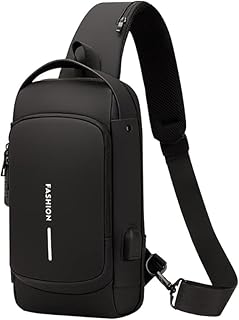 شنطة كتف رياضية مضادة للسرقة بمنفذ شحن USB – شنطة كروس للصدر مقاومة للماء مزودة برمز قفل – حقيبة سفر يومية للموبايل والأغراض الشخصية من SIVILL