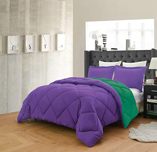 Empire Home Fashi Reversible Comforter And Pillow Shams 3-Piece Set In 10 Color Combinations - Down Alternative (Purple/Hunter Green, Full) #TOP2