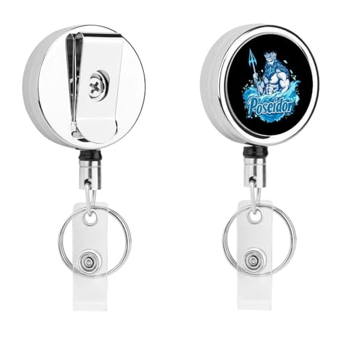 Poseidon Ancient Greece Mythology Cute Retractable ID Name Badge Holder Reel with Clip Key Ring Keychain