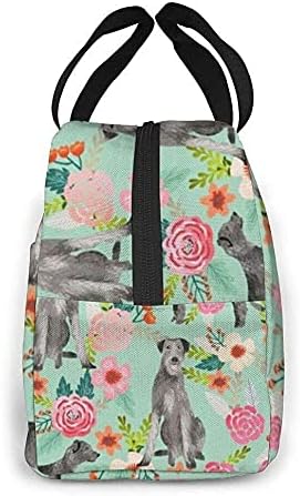 Miniatura 3 de Bolsa de almuerzo irlandés Wolfhound floral de raza de perro menta caja de almuerzo aislada bolsa de mano bolsa de mano para hombres y mujeres