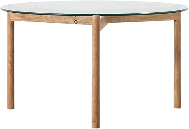 Betta Furniture Round Coffee Table - Contemporary Style Natural Oak Effect Tea/Coffee Table with Tempered Clear Glass Top - Corner, Sofa, End Glass Table for Living Room - 70 x 70 x 40cm