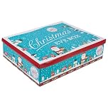 Christmas Eve Box for Kids – Medium 26cm Blue Merry Christmas Delivery Santa Gift Box with Lid – Reusable Cardboard Present Box for Xmas Eve Treats Pyjamas Chocolates Toys