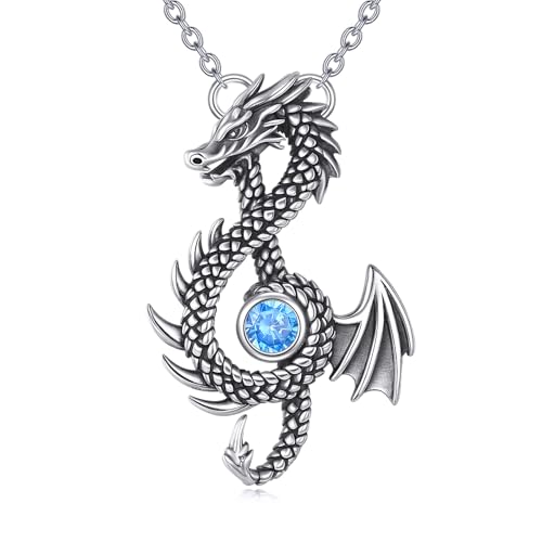 YAFEINI Dragon Necklace 925 Sterling Silver Dragon Pendant Necklace Vintage Jewelry Gifts for Women