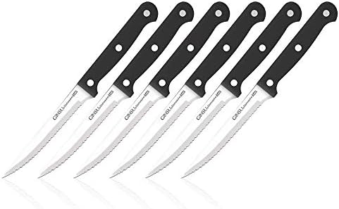 GINSU Kiso® Dishwasher Safe and Always Sharp 6 Piece Black Steak Knife Set