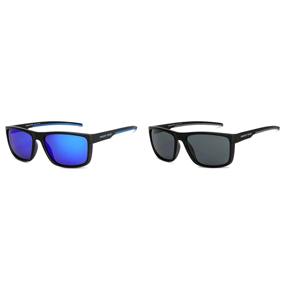 VINCENT CHASE EYEWEAR | Full Rim Sports Branded Latest And Stylish Rectangle Sunglasses | Polarized And 100% Uv Protected | Men & Women | Vc S14122 Pack Of 2, Assorted