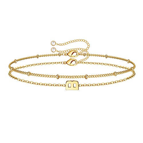 Image of M MOOHAM Valentines Day Gifts for Her Women - Layered Initial Bracelets Gift Letter A-Z Charm, Dainty 14K Gold Plated Initial Bracelets for Women Teen Girls Birthday Jewelry Gifts