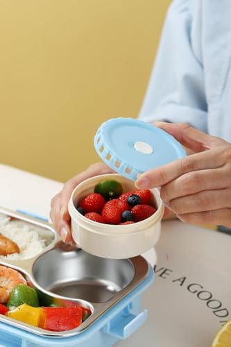 Image of Storescent Lunch Box 3 Compartment Leak-Proof BPA Free Stainless Steel, Lunch Box for Kids, Lunch Box for School & Office with a Fork, a Spoon and a Pair of Chopsticks, 750 ml (Blue)