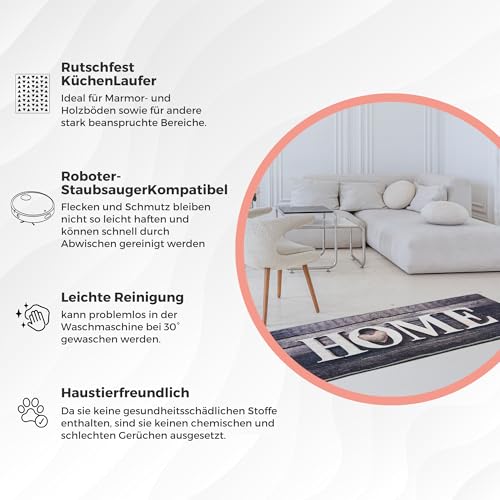 miqna Teppich Moderner Küchenteppich Gel Läufer Küchenläufer Grau Weiß Schwarz mit rutschfestem Bodenmuster mit Schriftzug Coffee Macchiato… – Ansicht 4
