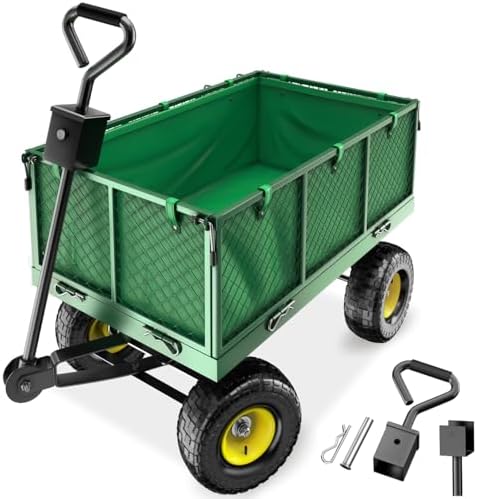 tectake® Heavy Duty Utility Cart & Garden Trolley XXL, Foldable, Padded Handle, 550kg Load Capacity, Coupler for Attachments, Washable Lining - Ideal for Gardening or Camping