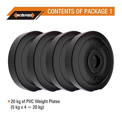 Image of Kore PVC 40 Kg Home Gym Set with One 3 Ft Curl + One 3 Ft Plain Rod and One Pair Dumbbell Rods with Gym Accessories